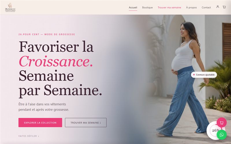 Page d'accueil de 26.Pour Cent, boutique de mode de grossesse