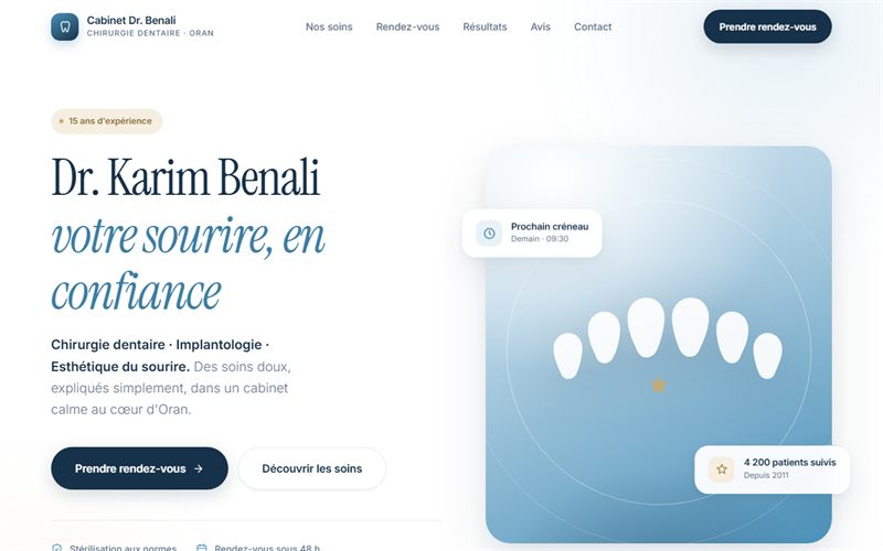 Aperçu du site du Cabinet Dr. Benali, chirurgie dentaire à Oran