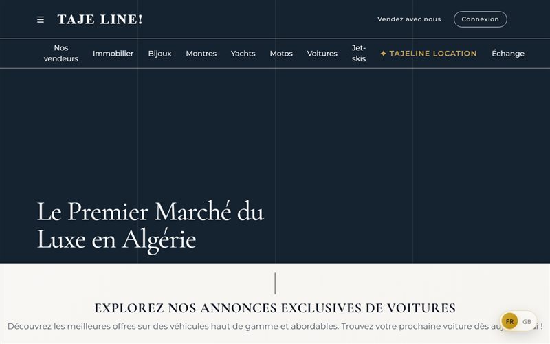Page d'accueil de Tajeline.com, marketplace du luxe en Algérie